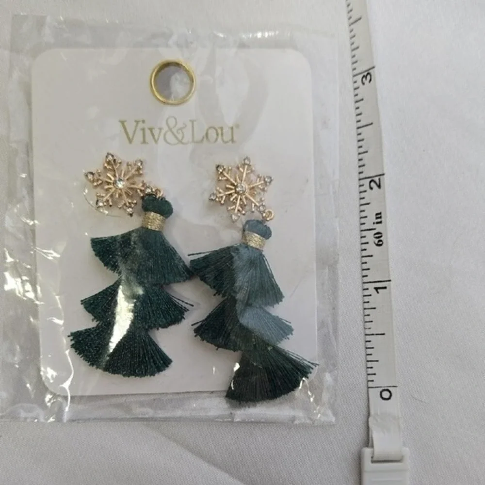 Viv & Lou Green Let It Snow Christmas Earrings, Gold Tone and Green, New‎